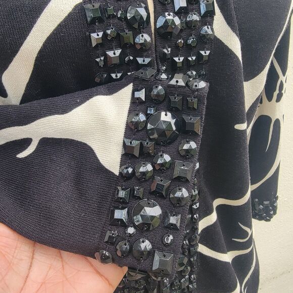 Vintage Michael Simon beaded embellished black and white floral silk blend... - Picture 3 of 8